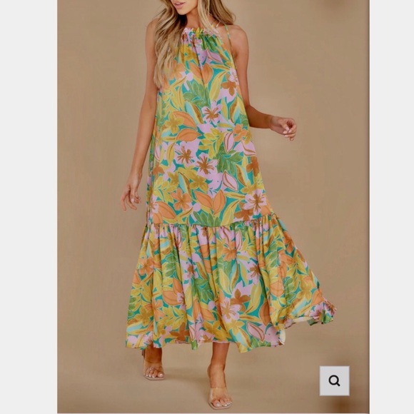 LAROQUE SULLIVAN DRESS IN MALIBU FLORAL COLORFUL SLEEVELESS PULLOVER MAXI DRESS - Picture 12 of 15